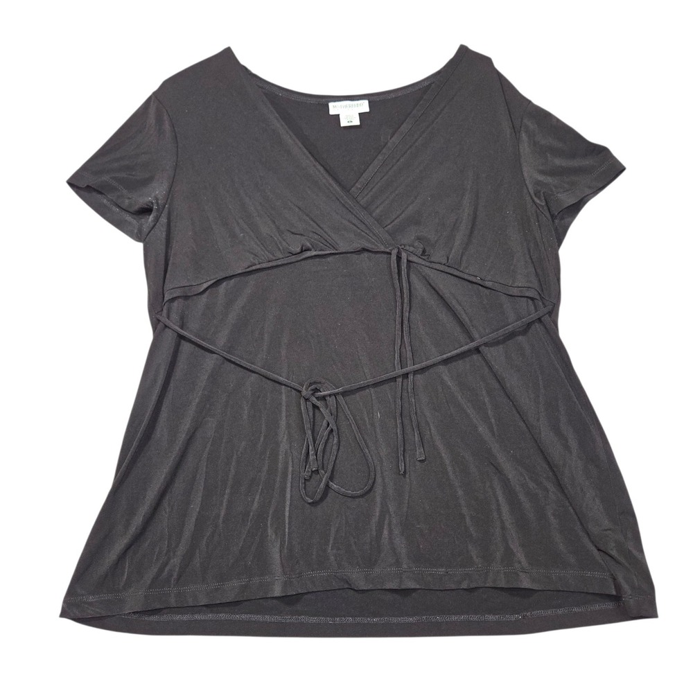 Motherhood Maternity Nursing Top Faux Wrap Empire Waist Black Sz L